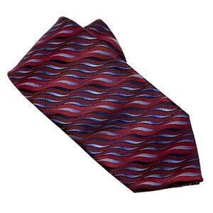 NWOT ENRO Luxury Designer Tie 100% Silk Blue Red Wavy Striped Necktie